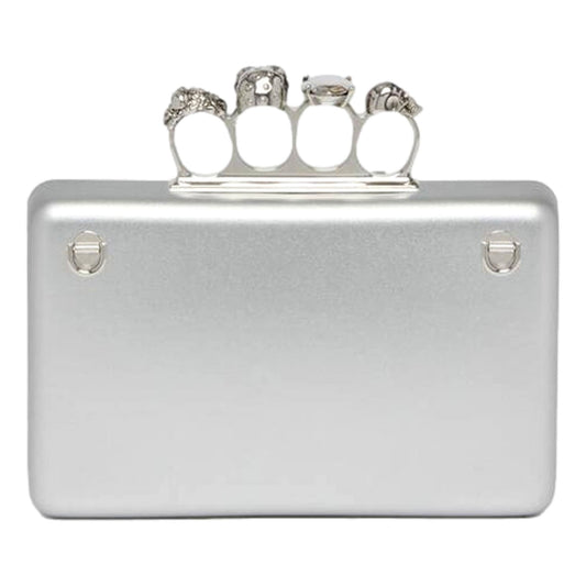 Alexander McQueen The Knuckle Silver Leather Zip Around Crossbody Bag - Shop Bags LLC