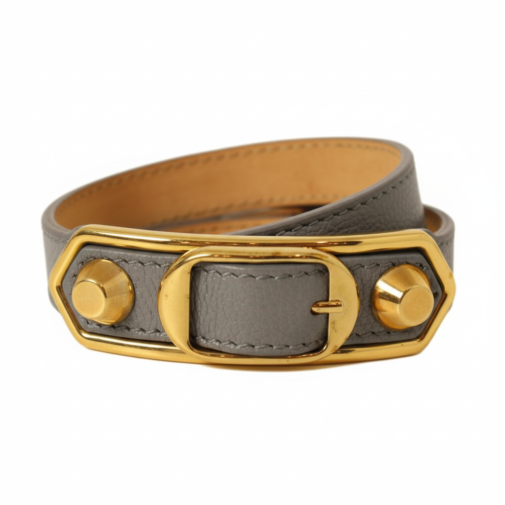 Balenciaga Arena Bleu Acier Glossy Leather Wrap Bracelet - Shop Bags LLC