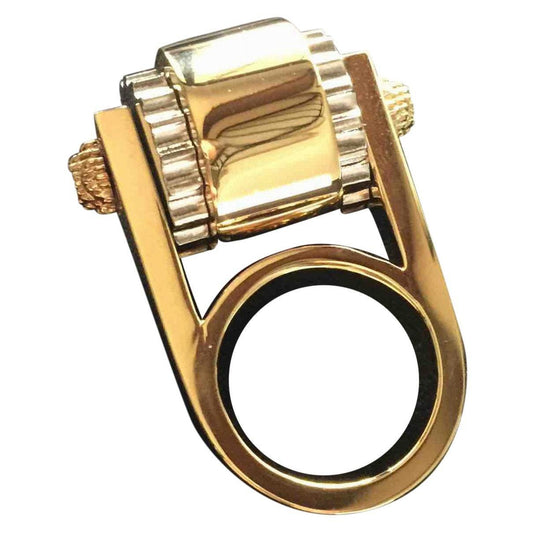 Balenciaga Gold Gear Ring - Bold Industrial Statement, Size 6 - Shop Bags LLC