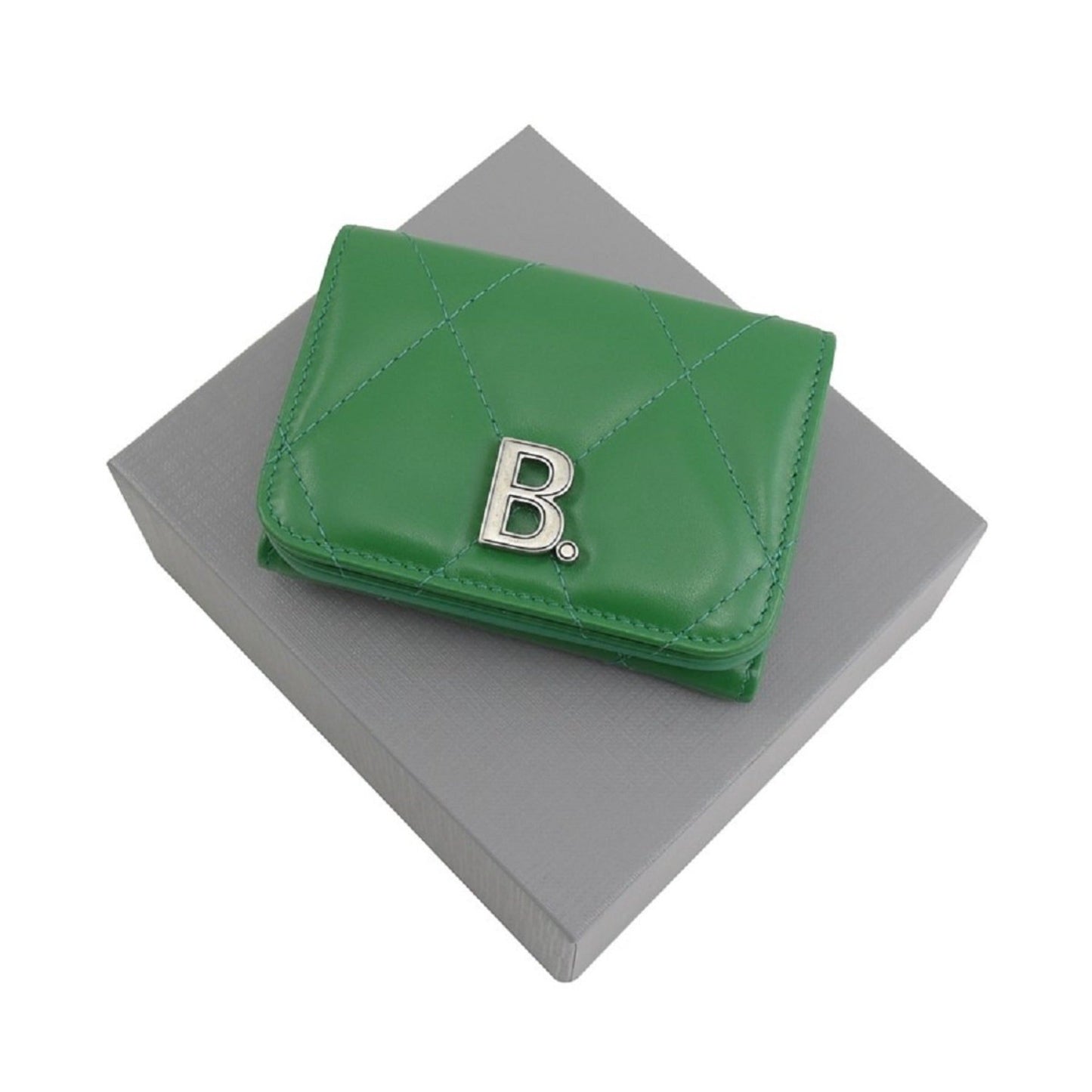Balenciaga Leaf Green Quilted Nappa Leather Mini Wallet - Luxury Style - Shop Bags LLC