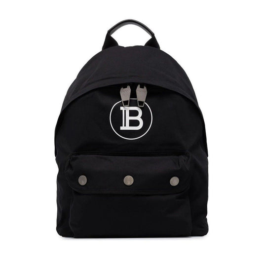 Balmain B-Back Logo Backpack - Sleek Black Nylon & White Accents - Shop Bags LLC