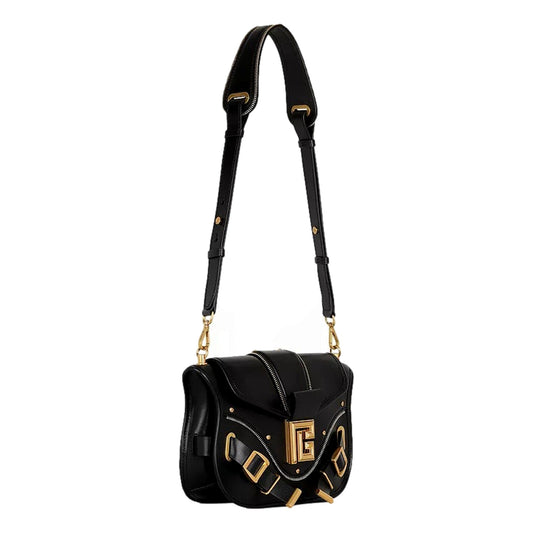 Balmain Blaze Medium Flap Shoulder Bag – Elegant Black Leather Design - Shop Bags