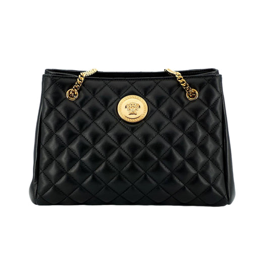 Black Leather Large Tote Bag – Versace Medusa Quilted Sophistication - Shop Bags LLC