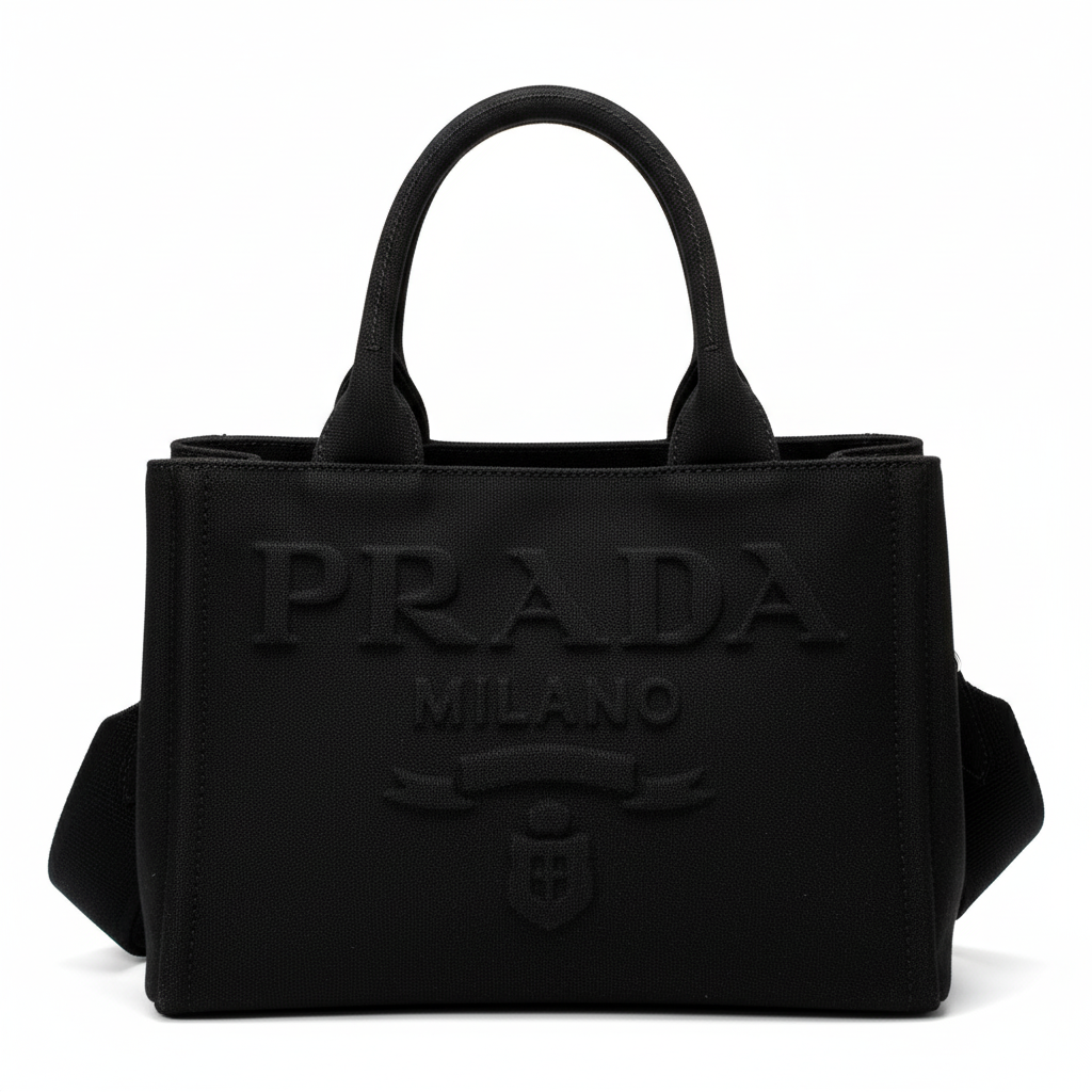 Elegant Black Canvas Tote Handbag | Prada Canapa Tote Handbag - Shop Bags LLC