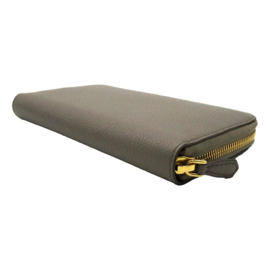 Elegant Leather Wallet: Prada Argilla Grey Wallet, Zip-Around Style - Shop Bags LLC