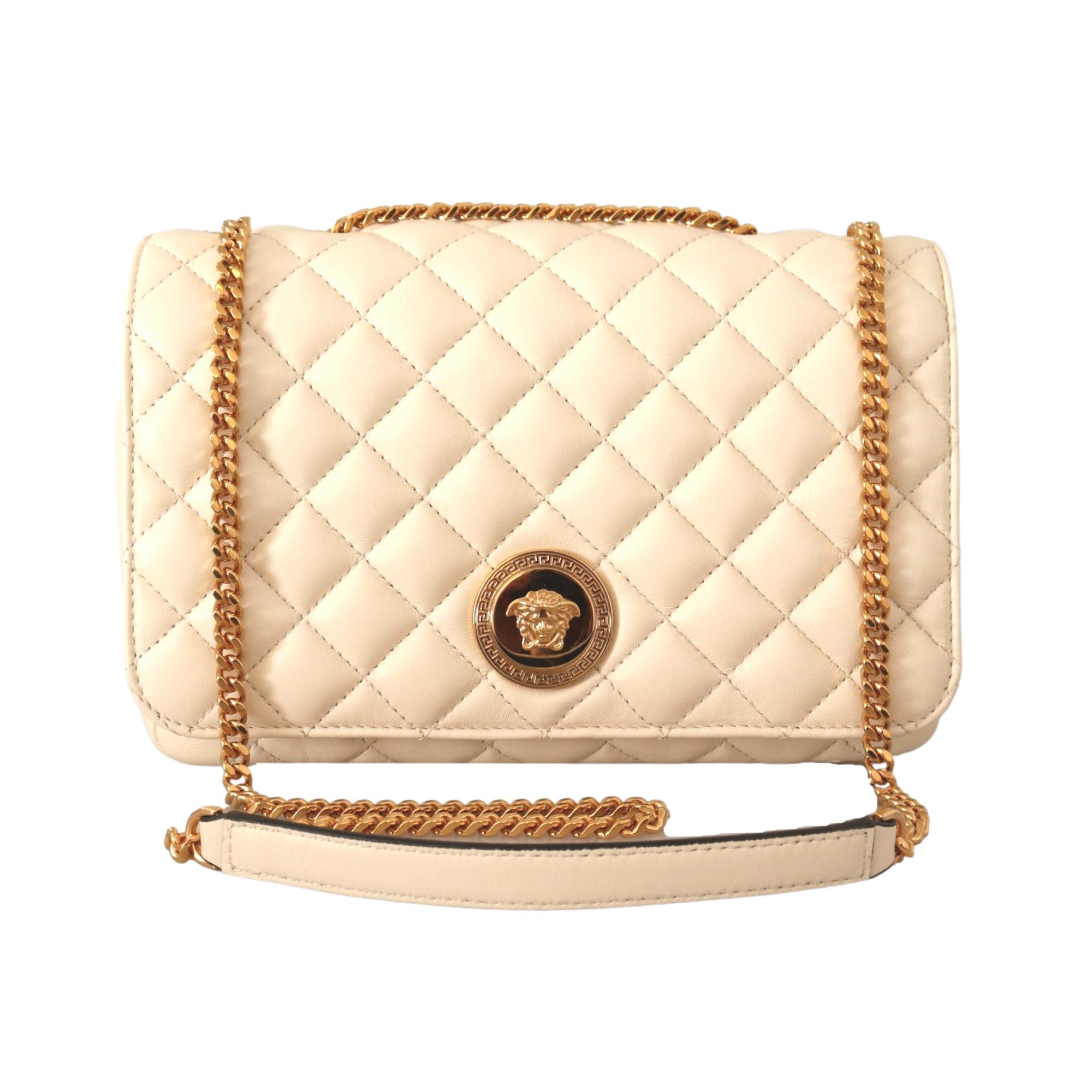 Large Shoulder Bag - Versace Beige Quilted Lamb Leather Elegance