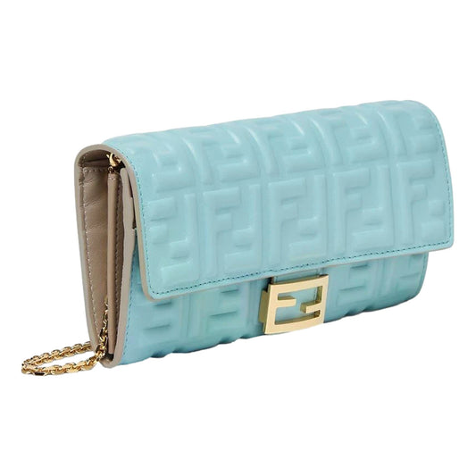 Fendi Baguette FF Lambskin Wallet - Luxurious Light Blue Crossbody - Shop Bags LLC