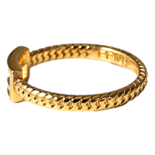 Fendi Baguette FF Logo Ring Gold Tone Twist Metal Band Medium Jewelry - Shop Bags LLC