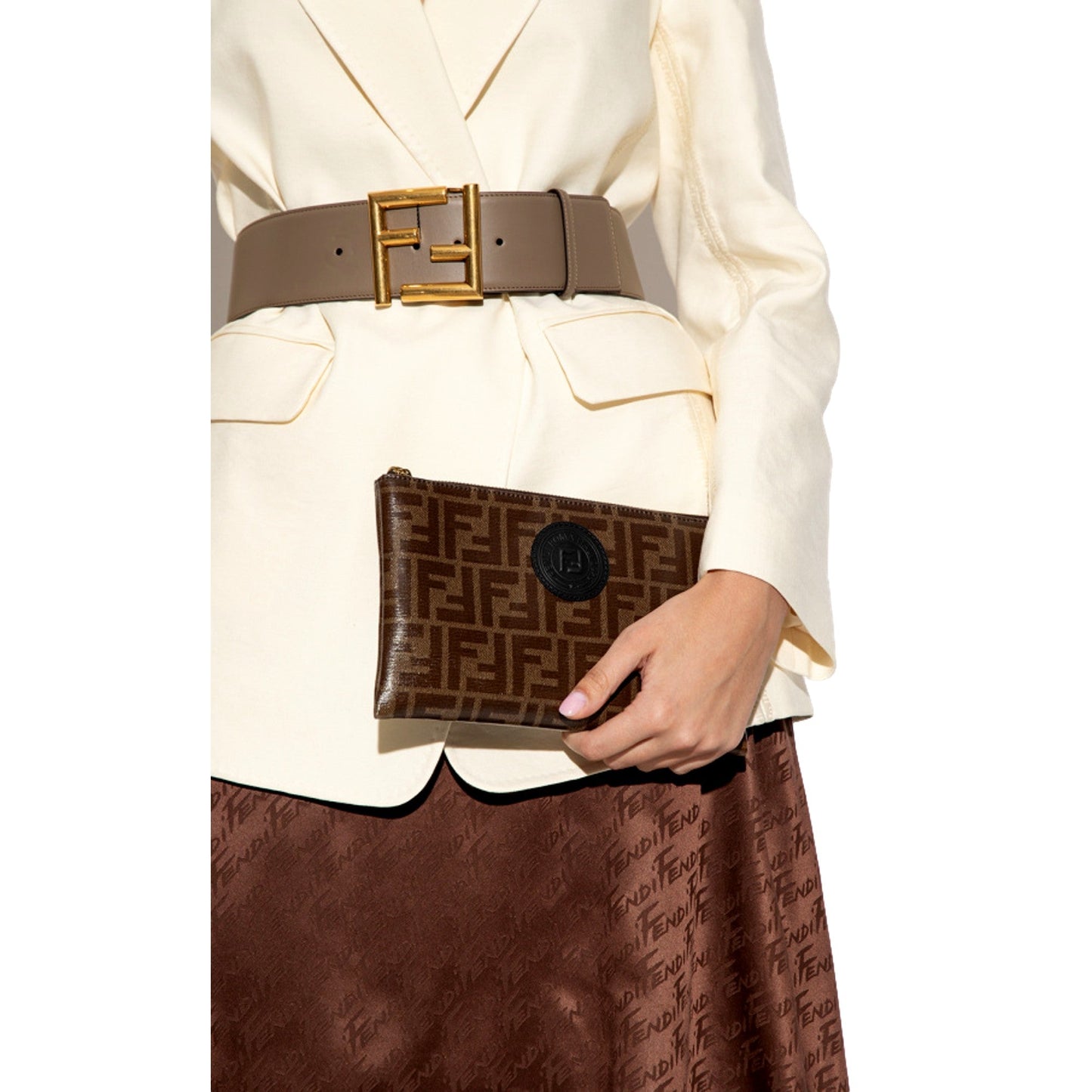 Fendi Canvas Flat Zipper Pouch Clutch - Timeless Zucca Design - Shop Bags LLC