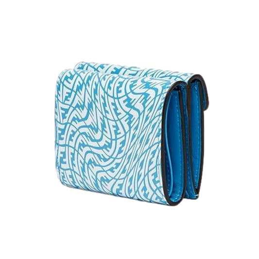 Fendi Cyber Blue Trifold Wallet - Stylish & Compact Leather Accessory -