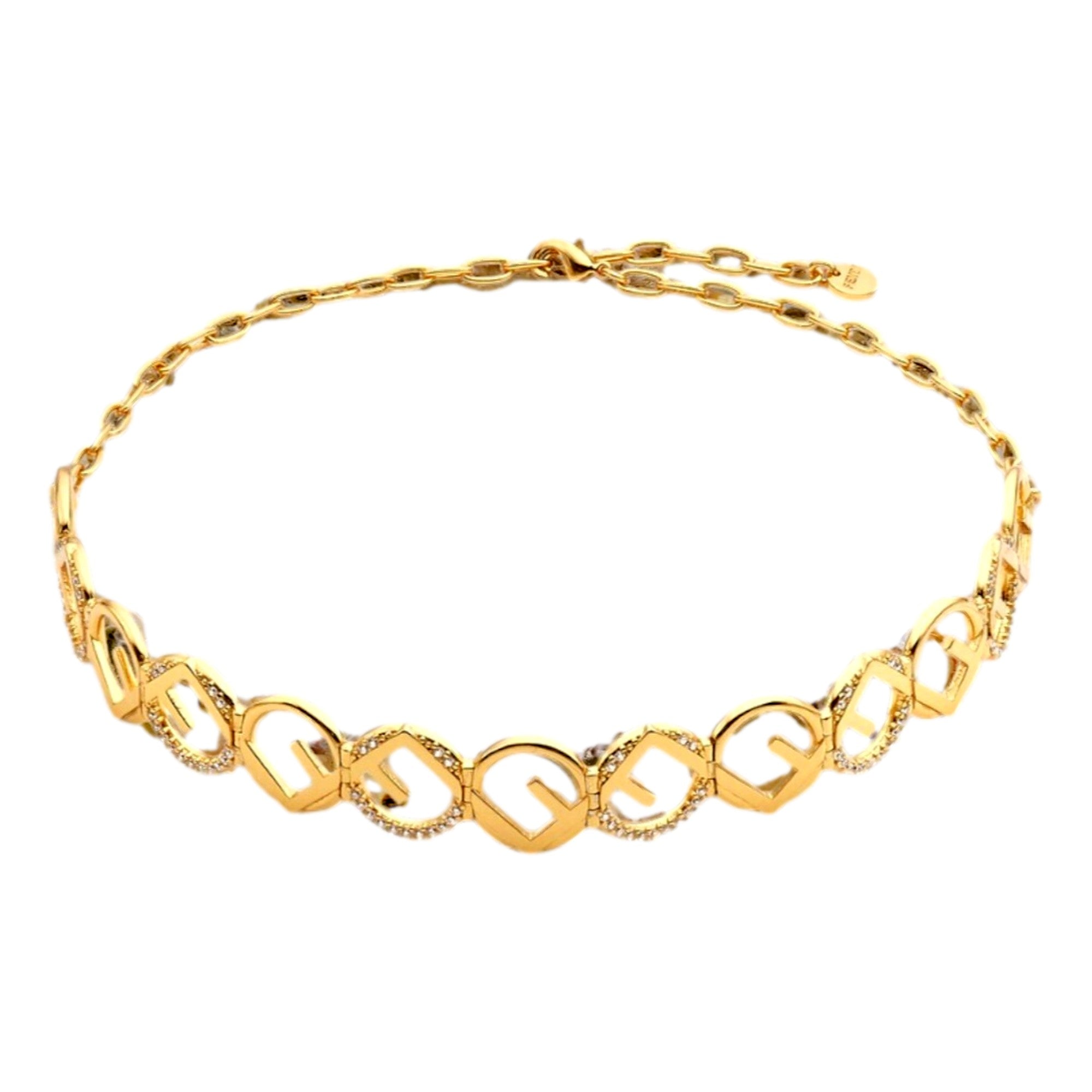Fendi F is Fendi Logo Choker Necklace - Elegant Gold & Crystal Design - Shop Bags