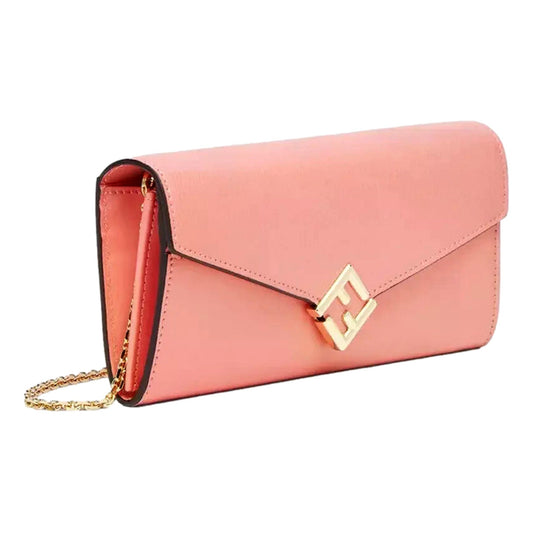 Fendi FF Diamonds Pesca Pink Wallet - Luxury Style in Calfskin Leather - Shop Bags LLC