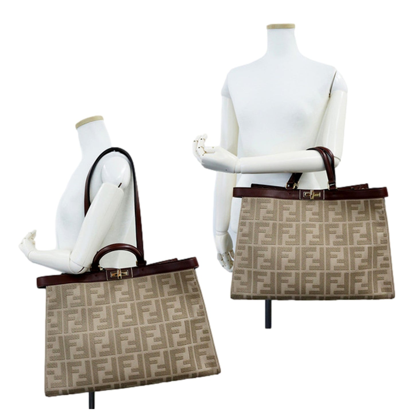 Fendi FF Peekaboo X-Lite Brown Beige Canvas and Leather Tote - Shop Bags LLC