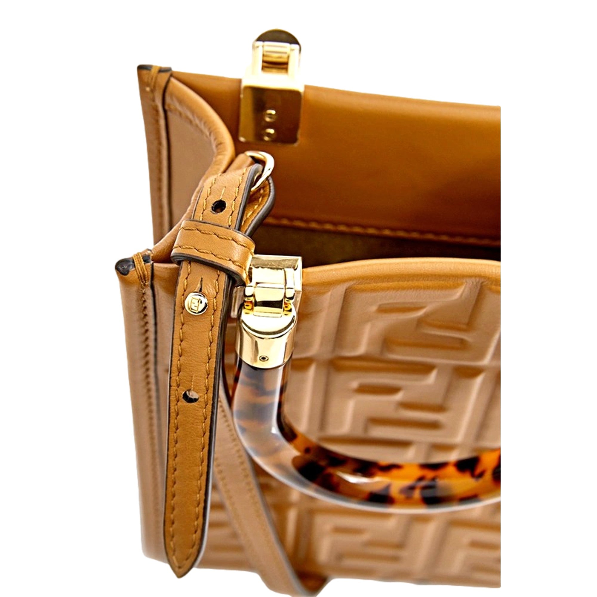 Fendi FF Zucca Leather Mini Sunshine Tote - Elegant Brown Crossbody -   Shop Bags LLC