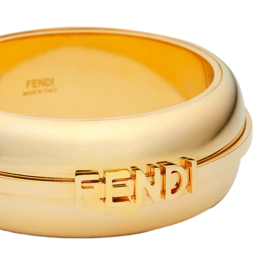 Fendi Fendigraphy Gold: Luxurious Wide Logo Bangle Bracelet - Shop Bags LLC