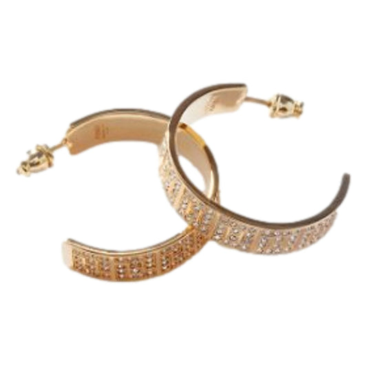 Fendi Gold Earrings: Crystal Embellished Hoops for Elegant Evenings - Shop Bags LLC