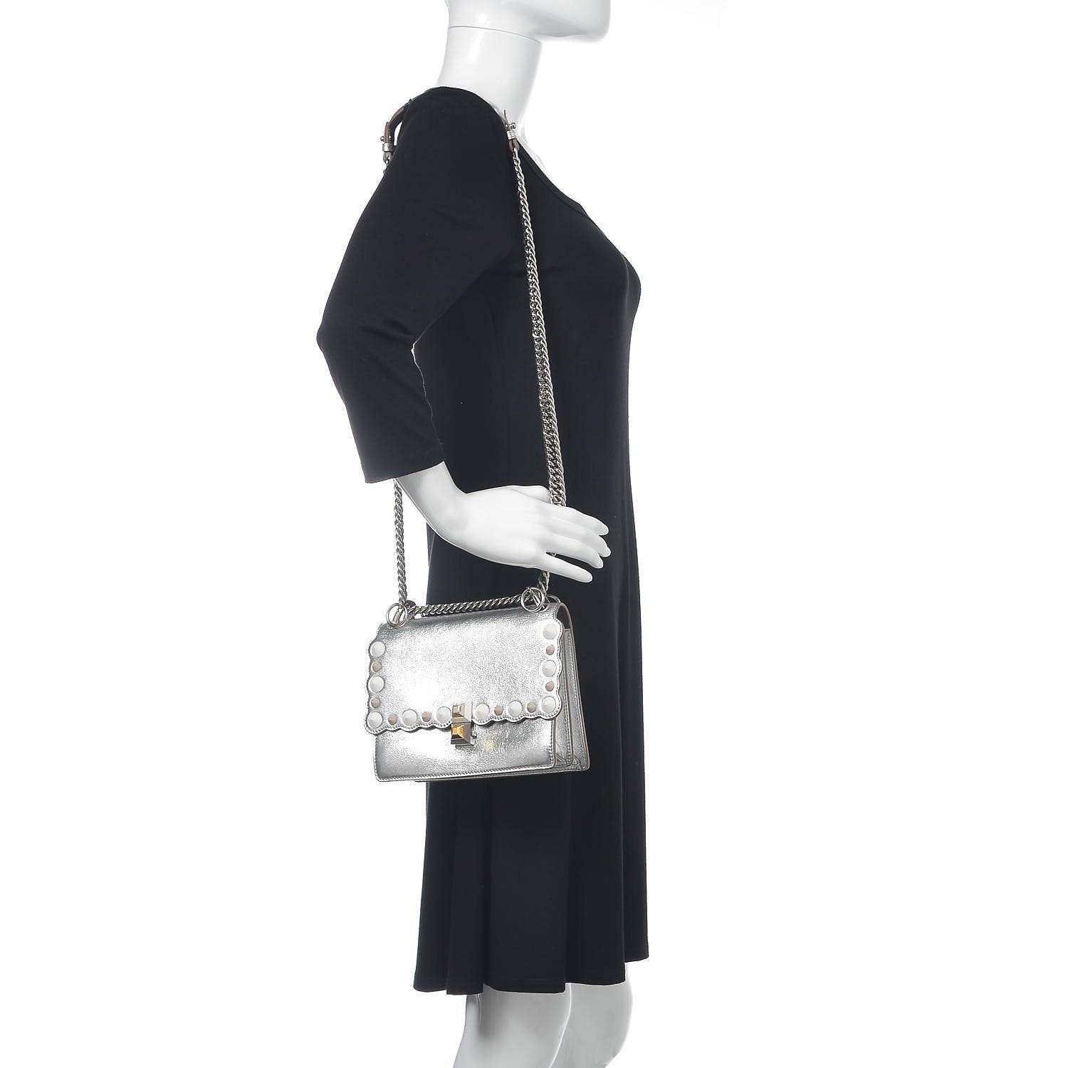Fendi Kan I Metallic Silver Bag - Scalloped, Studded & Stylish -   Shop Bags LLC