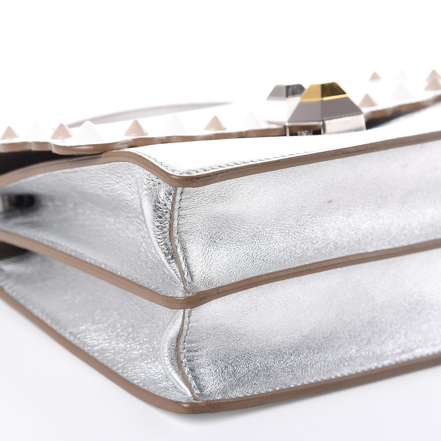 Fendi Kan I Metallic Silver Bag - Scalloped, Studded & Stylish -   Shop Bags LLC