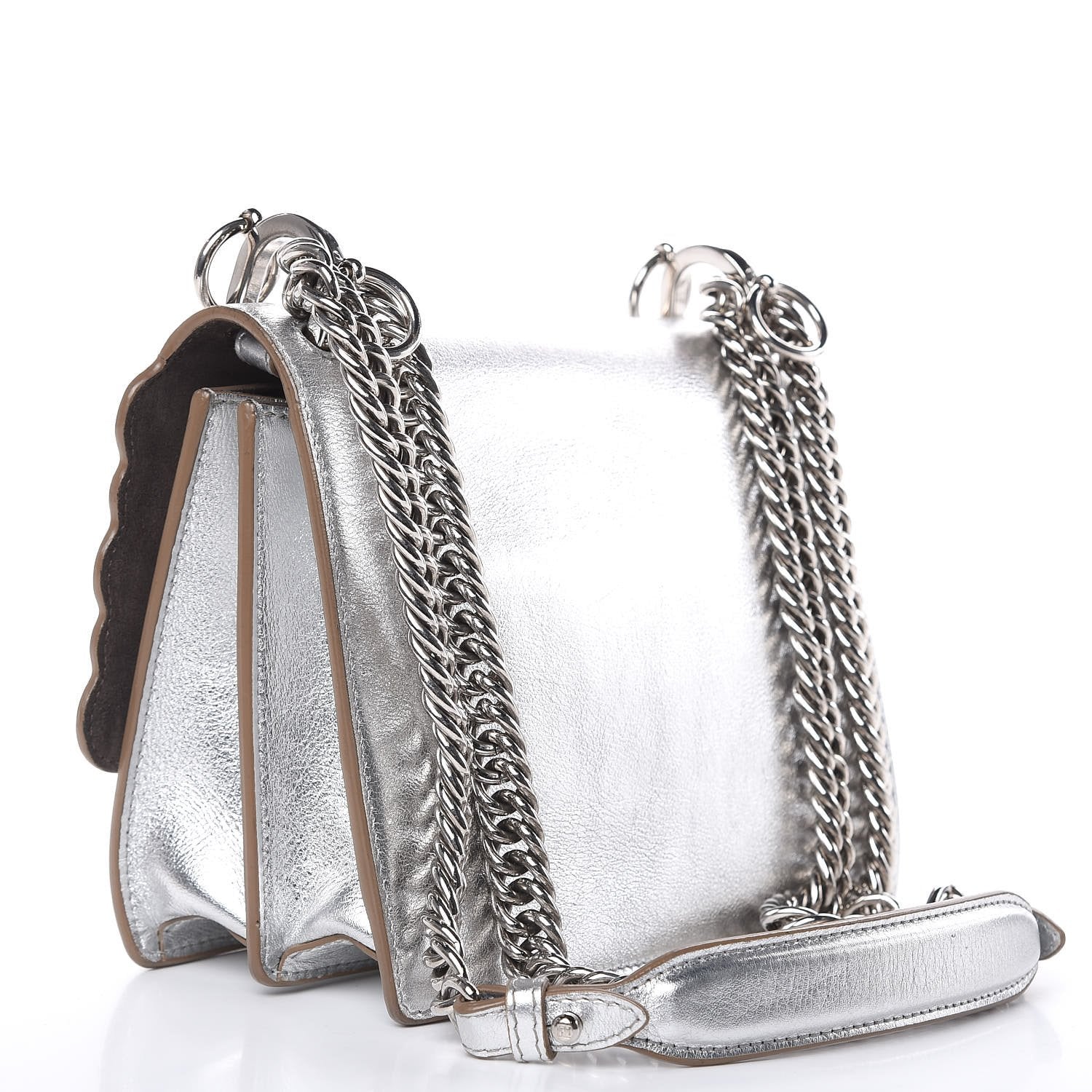 Fendi Kan I Metallic Silver Bag - Scalloped, Studded & Stylish -   Shop Bags LLC