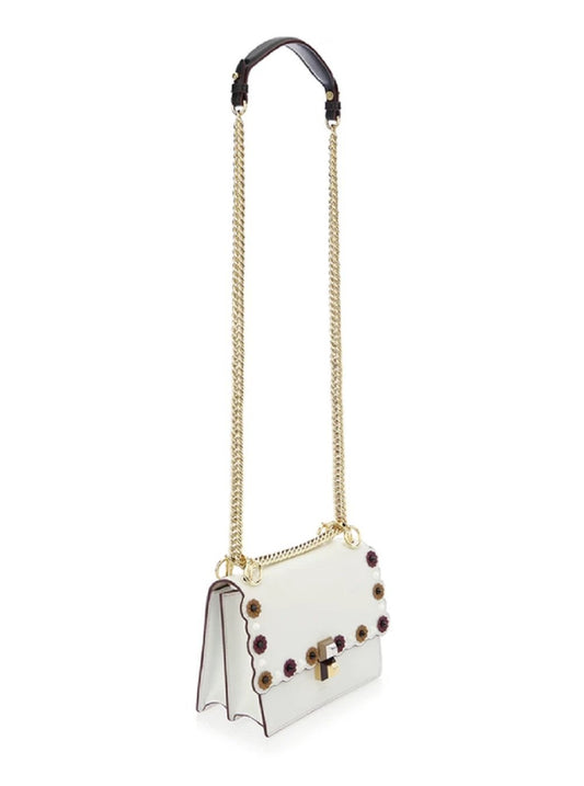 Fendi Kan I White Leather Bag - Elegance with Floral Flair - Shop Bags LLC