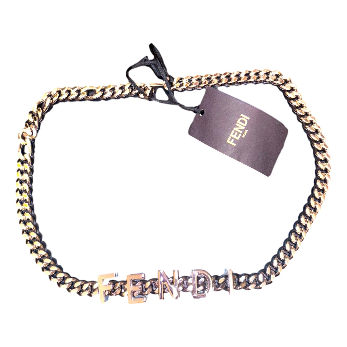 Fendi Lettering Silver Chain Statement Belt Size 65 - Shop Bags LLC