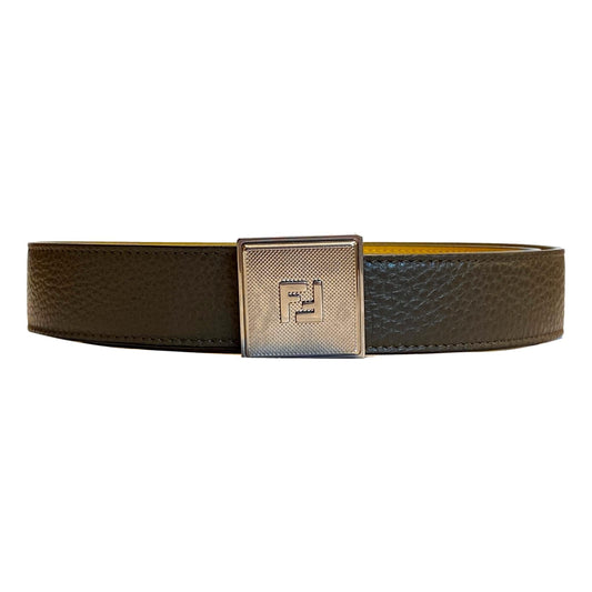 Fendi Men's Reversible Leather Belt - Yellow/Brown Belt 95 -