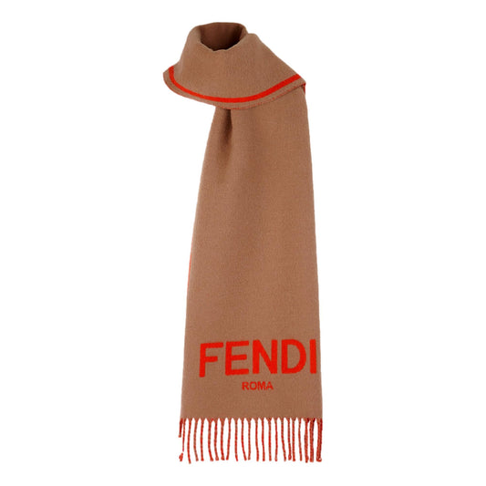 Fendi Roma Cashmere Scarf Beige Orange Logo - Shop Bags LLC