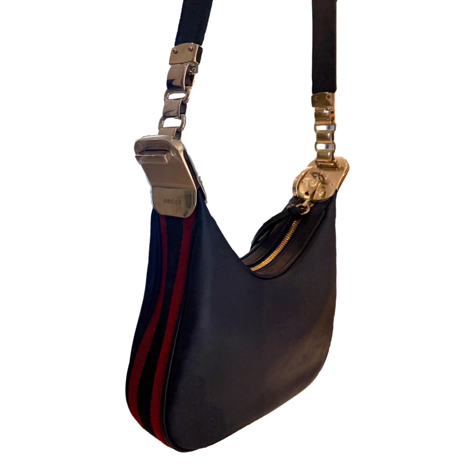 Gucci Attaché Navy Leather Bag - Elegant Shoulder & Crossbody -   Shop Bags LLC