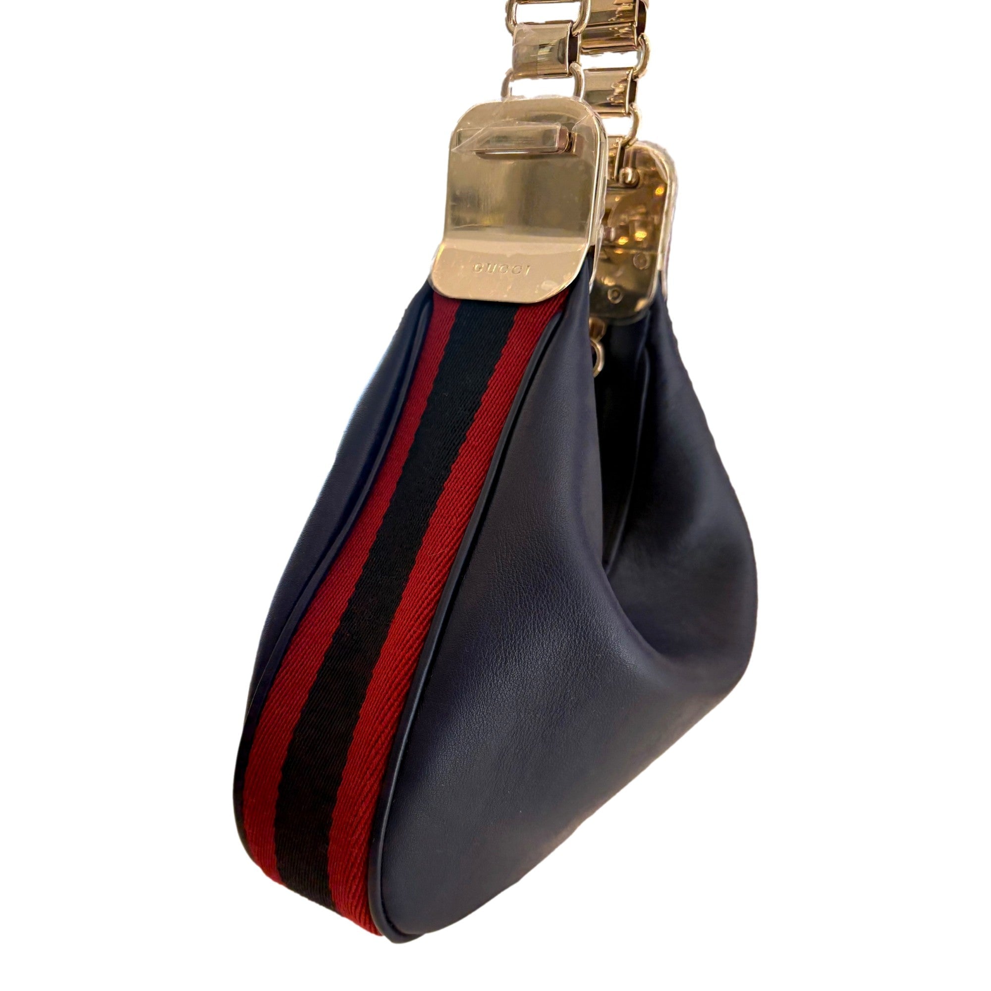Gucci Attaché Navy Leather Bag - Elegant Shoulder & Crossbody -   Shop Bags LLC