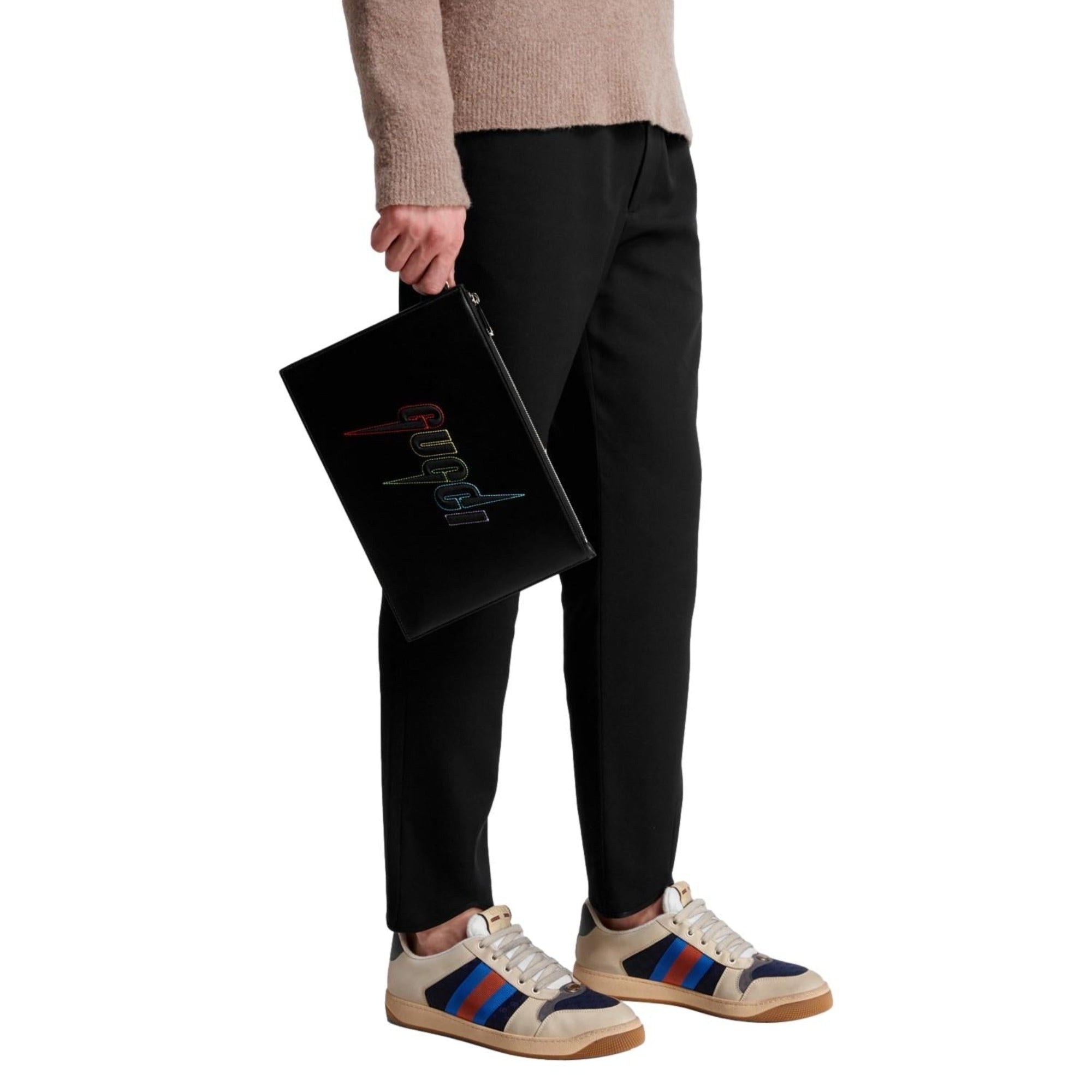 Gucci Blade Black Leather Wristlet - Elegant & Functional Clutch Bag -   Shop Bags LLC