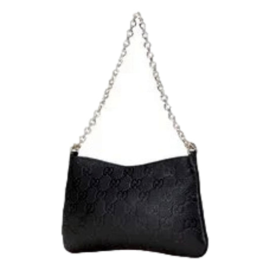Gucci GG Emblem Black Leather Shoulder Bag Chain Strap Handbags Shop - Shop Bags LLC