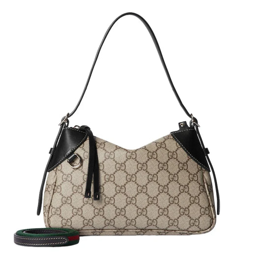 Gucci GG Emblem Surpeme Canvas Leather Shoulder Bag Black Beige - Shop Bags LLC