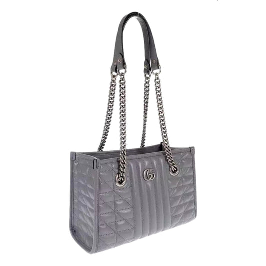 Gucci GG Marmont Tote Bag: Silver Chain Shoulder Bag in Gray Leather - Shop Bags LLC