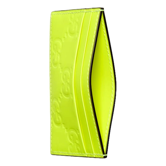 Gucci GG Rubber Effect Neon Yellow Guccissima Leather Card Case Wallet - Shop Bags LLC