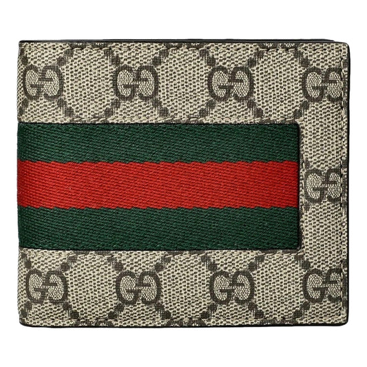 Gucci GG Supreme Canvas Leather Webstripe Bifold Wallet Wallets Shop - Shop Bags LLC