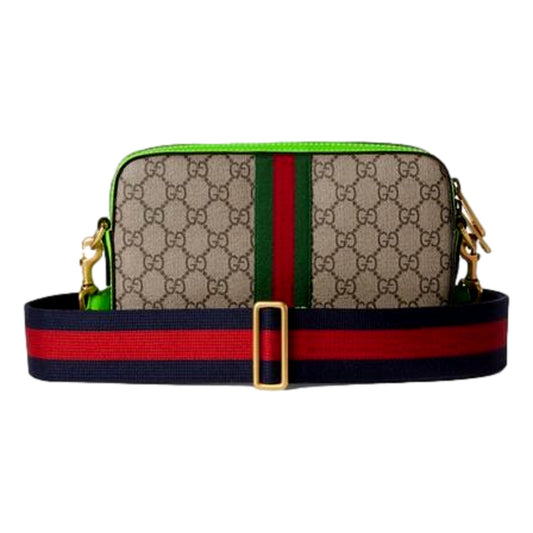 Gucci GG Supreme Canvas Ophidia Small Crossbody Web Stripe Neon Green - Shop Bags LLC