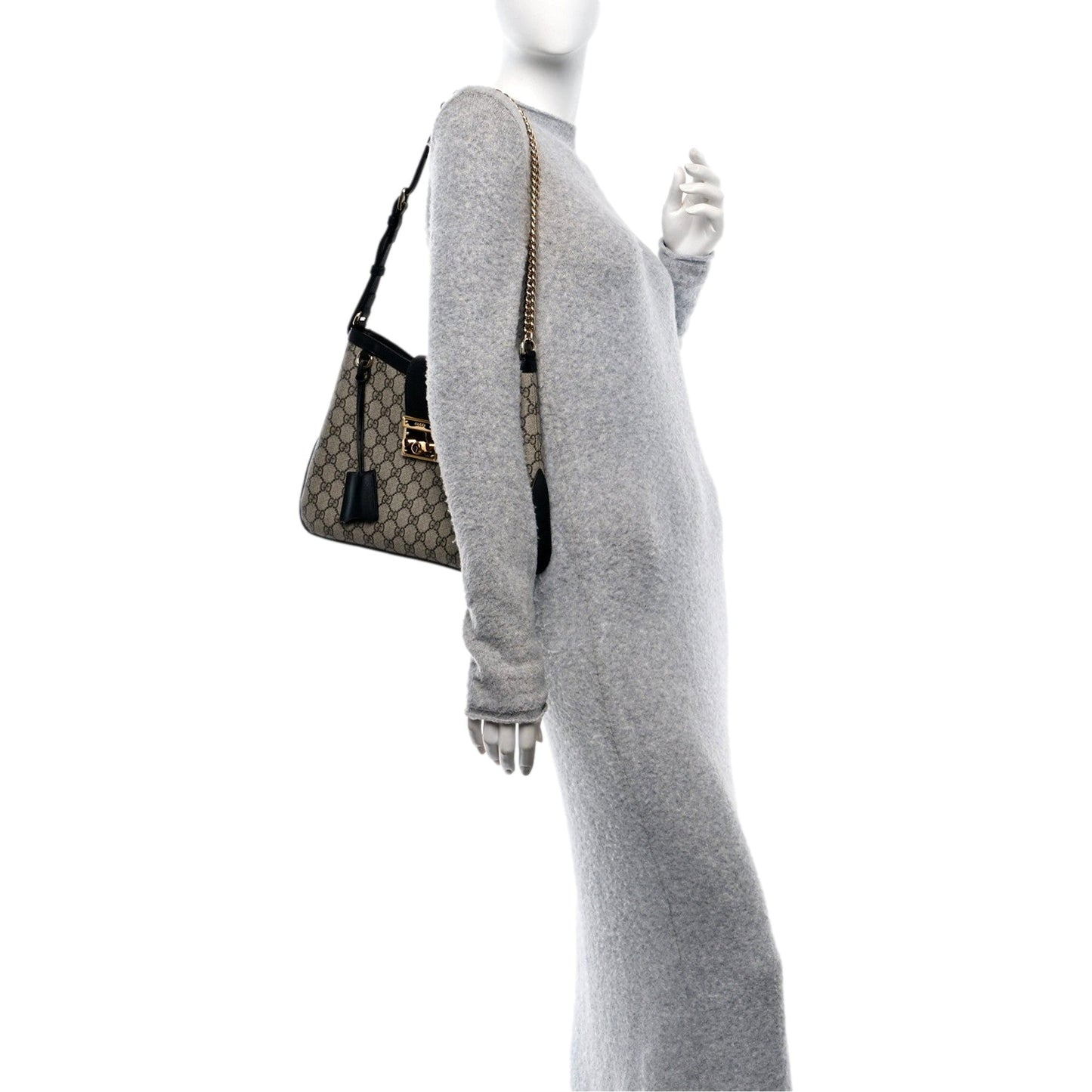Gucci GG Supreme Monogram Canvas Medium Padlock Shoulder Bag Black - Shop Bags LLC