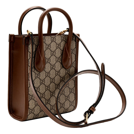 Gucci Interlocking G Shopper Tote - Mini Luxury Bag in Brown Leather - Shop Bags LLC