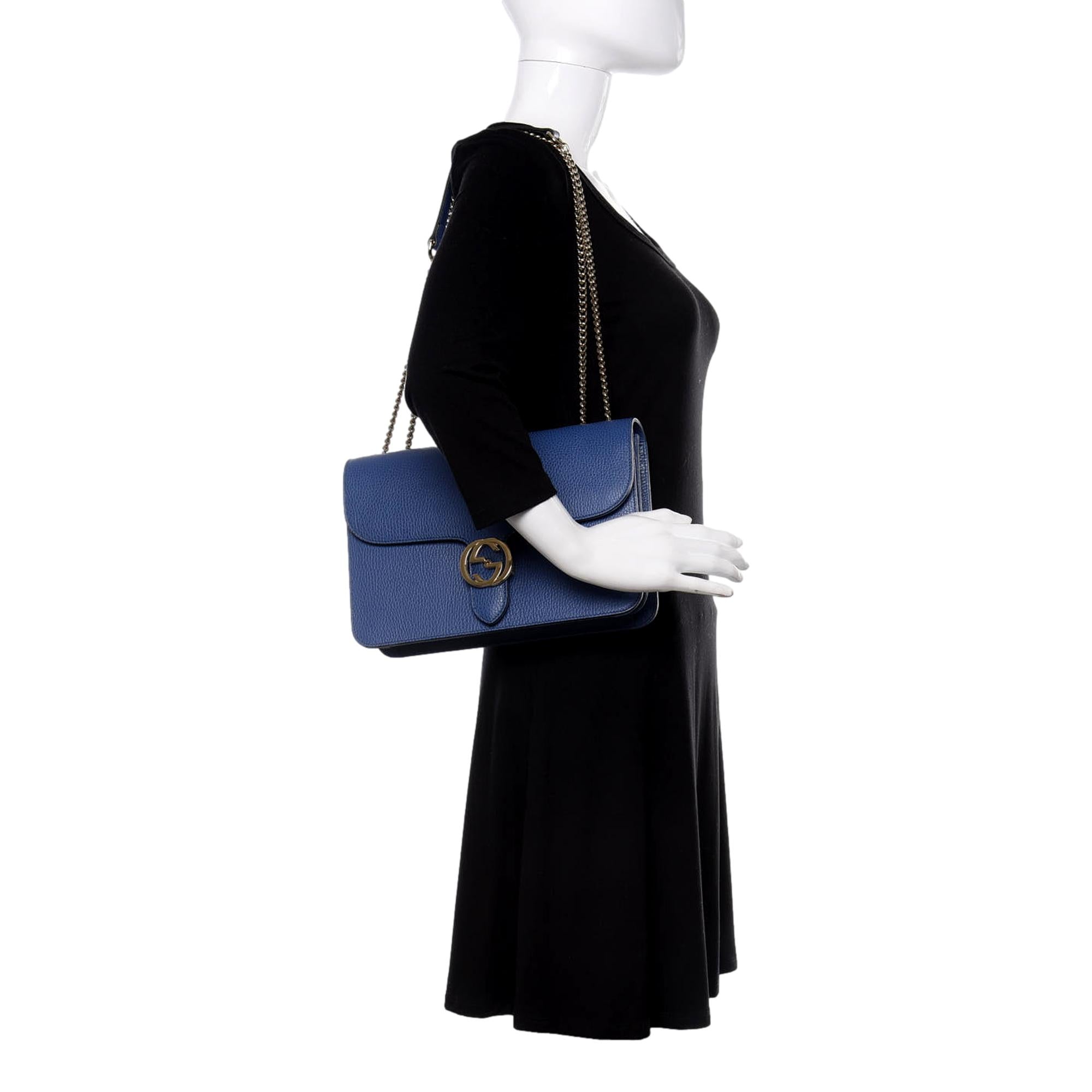 Gucci Leather Medium Chain Shoulder Bag - Elegant & Timeless Blue -   Shop Bags