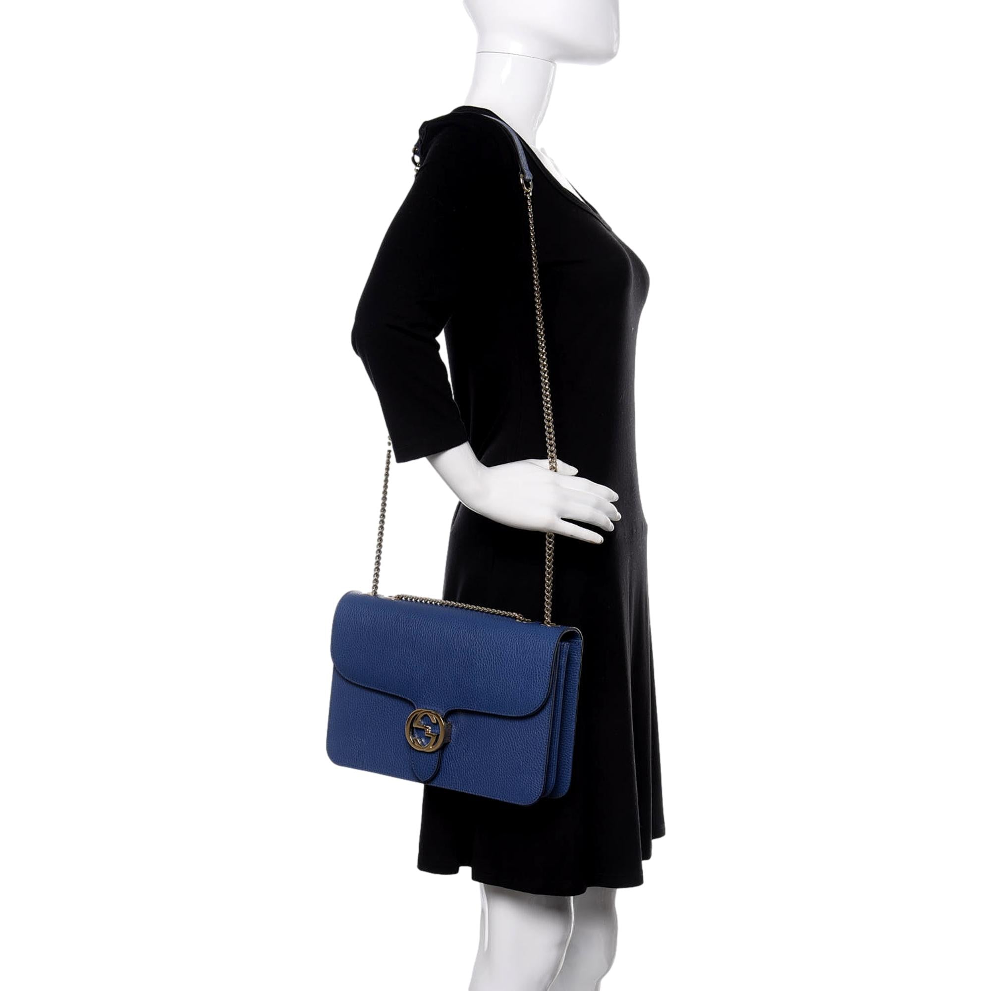 Gucci Leather Medium Chain Shoulder Bag - Elegant & Timeless Blue -   Shop Bags