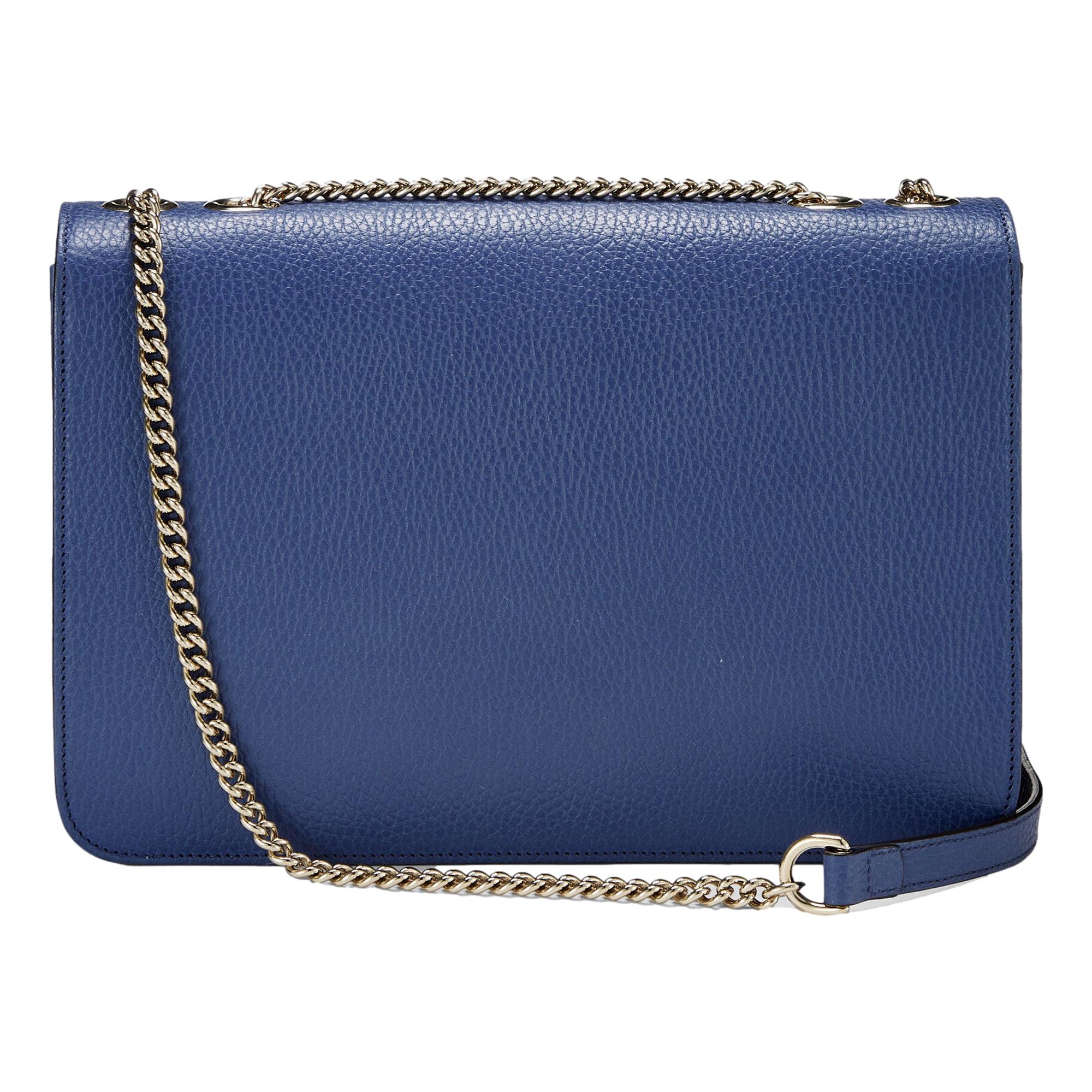 Gucci Leather Medium Chain Shoulder Bag - Elegant & Timeless Blue -   Shop Bags
