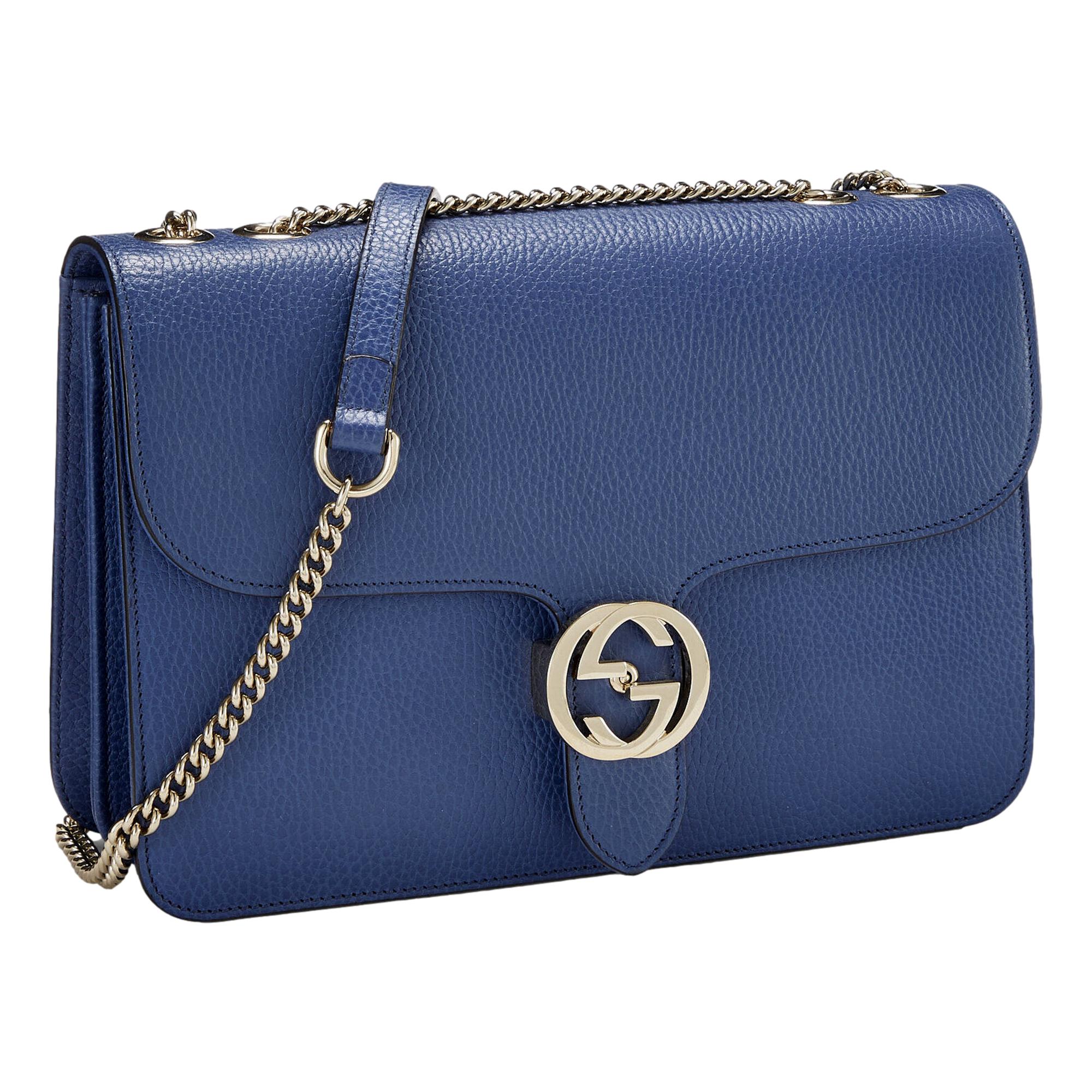 Gucci Leather Medium Chain Shoulder Bag - Elegant & Timeless Blue -   Shop Bags