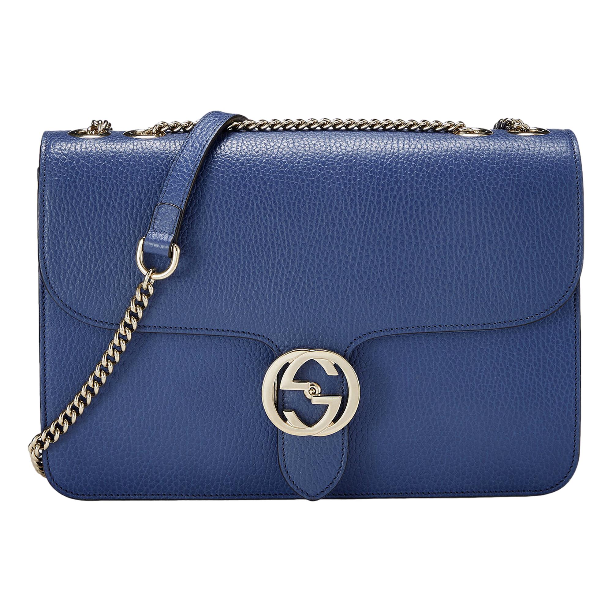 Gucci Leather Medium Chain Shoulder Bag - Elegant & Timeless Blue -   Shop Bags