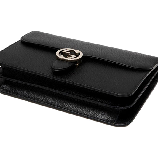 Gucci Marmont Black Leather Interlocking GG Gold Chain Strap Crossbody Handbag - Shop Bags LLC