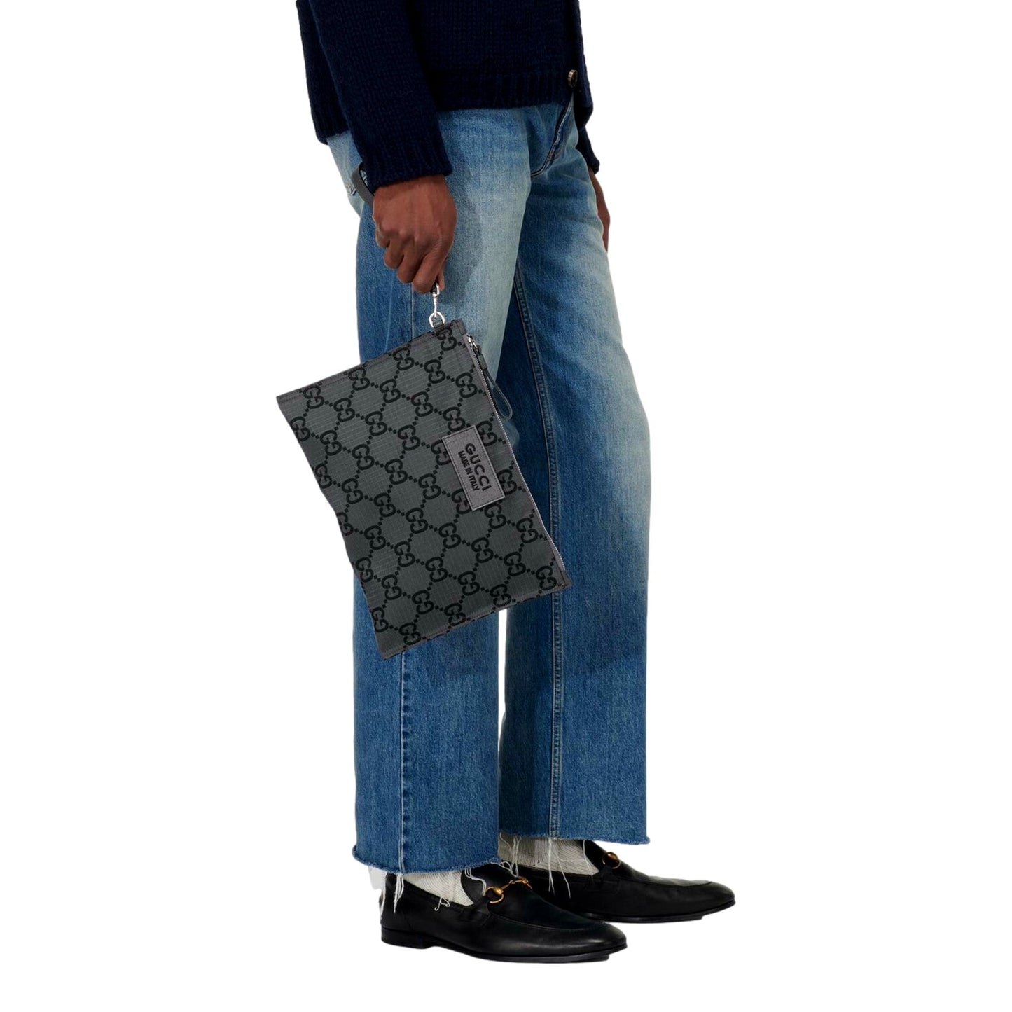 Gucci Ripstop Canvas Jumbo GG Large Clutch Wristlet Gray Black - Shop Bags LLC