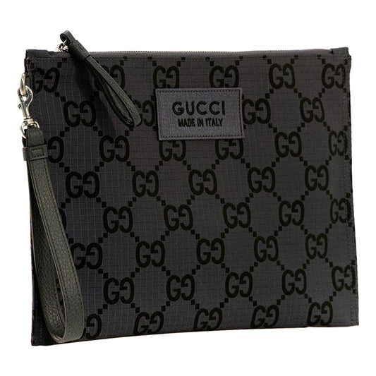 Gucci Ripstop Canvas Jumbo GG Large Clutch Wristlet Gray Black - Shop Bags LLC