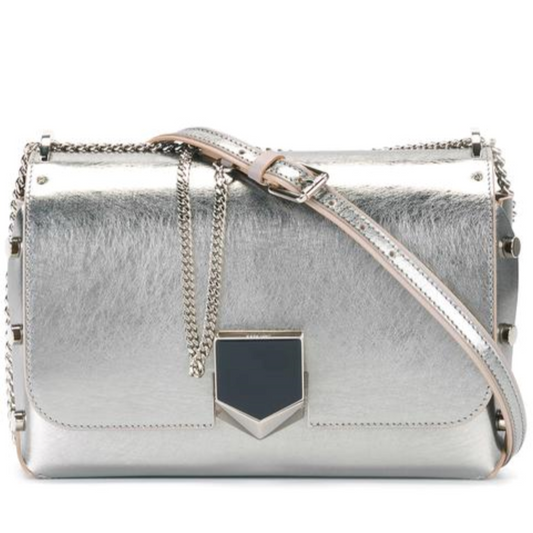 Jimmy Choo Metallic Silver Lockett Crossbody Bag - Chic & Versatile - Shop Bags LLC