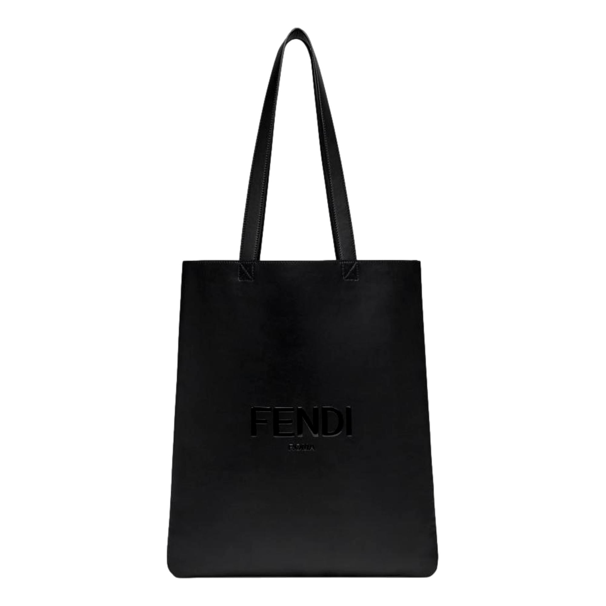 Large Shopping Tote Bag in Black | Fendi Roma Leather Elegance - Shop Bags