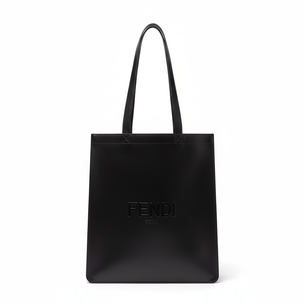 Large Shopping Tote Bag in Black | Fendi Roma Leather Elegance - Shop Bags LLC