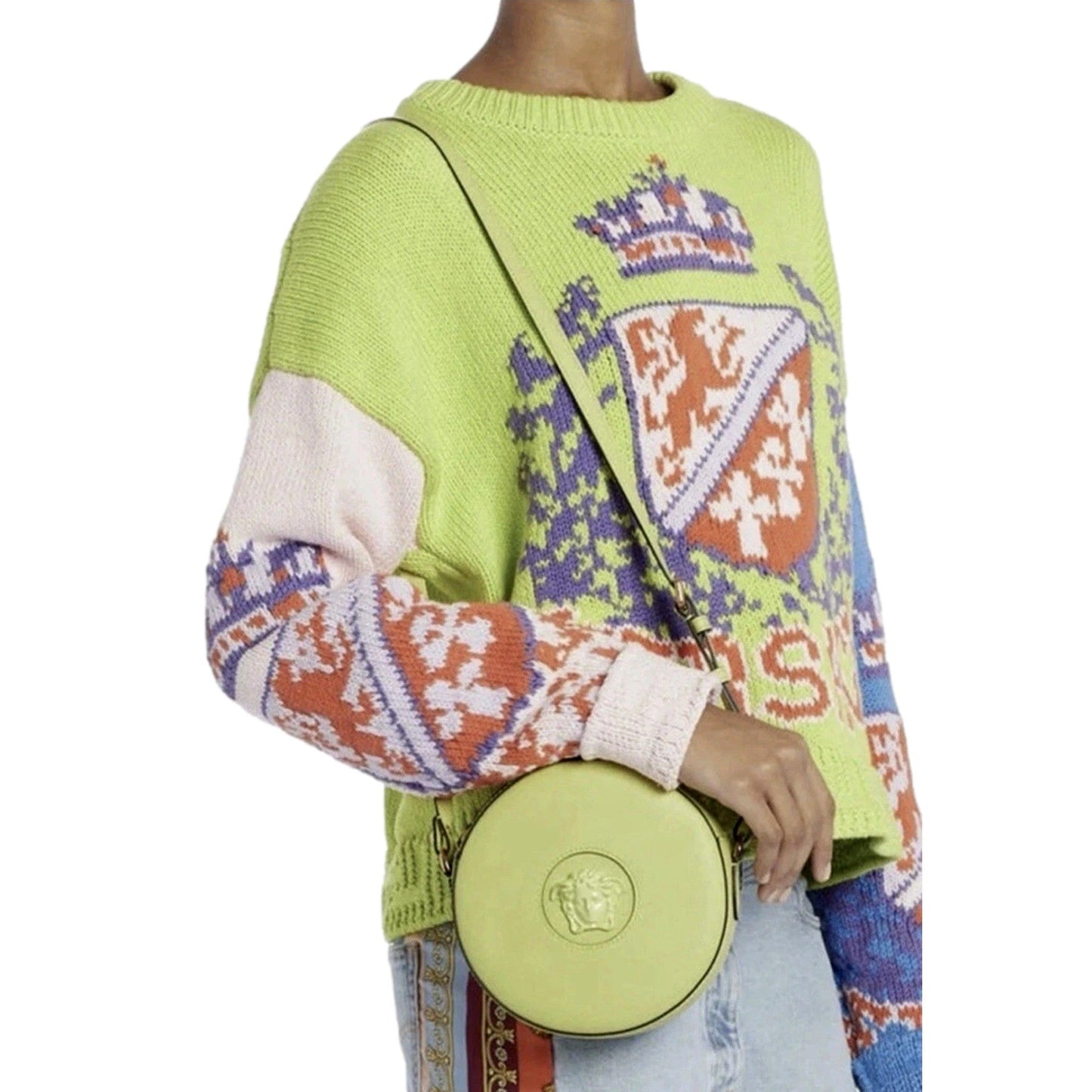 Lime Green Round Crossbody Bag - Versace La Medusa Statement Piece - Shop Bags LLC